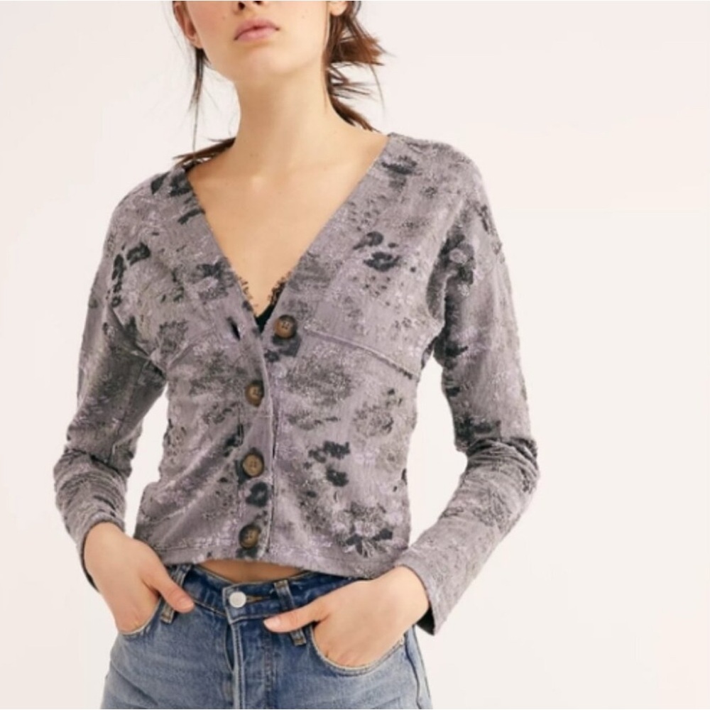 Free People Textured Gray Cardigan Caroline Cardigan
